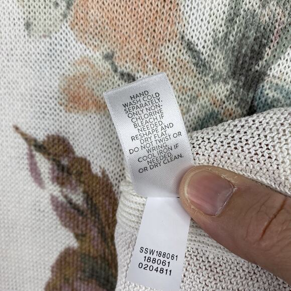 J Jill Sweater Womens XL Linen Blend White Floral Boho Tunic Open Knit Relaxed - Picture 7 of 8